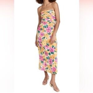 Wayf Strapless Dress with Pink and Yellow Floral Design